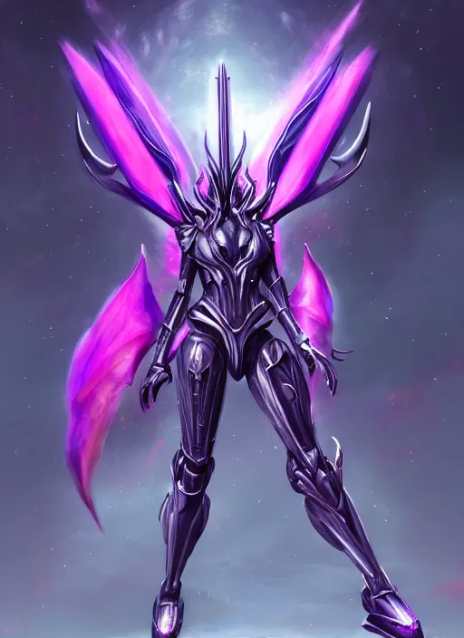 Image similar to cinematic full body, cosmic sized beautiful stunning giant robot mechan hot female dragon goddess, sharp sleek cyborg dragon head, sharp metal ears, smooth purple eyes, smooth fuschia skin, smooth silver armor, nebula, epic proportions, epic scale, macro furry, furry art, dragon art, goddess art, giantess art, warframe, warframe fanart, furaffinity, octane