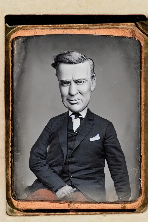 Prompt: a tintype photo of a caricature of Donald Trump