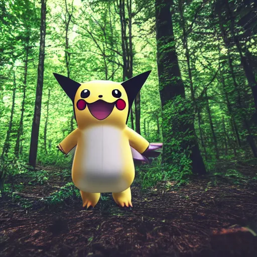 Prompt: photo of a Pokemon in a forest