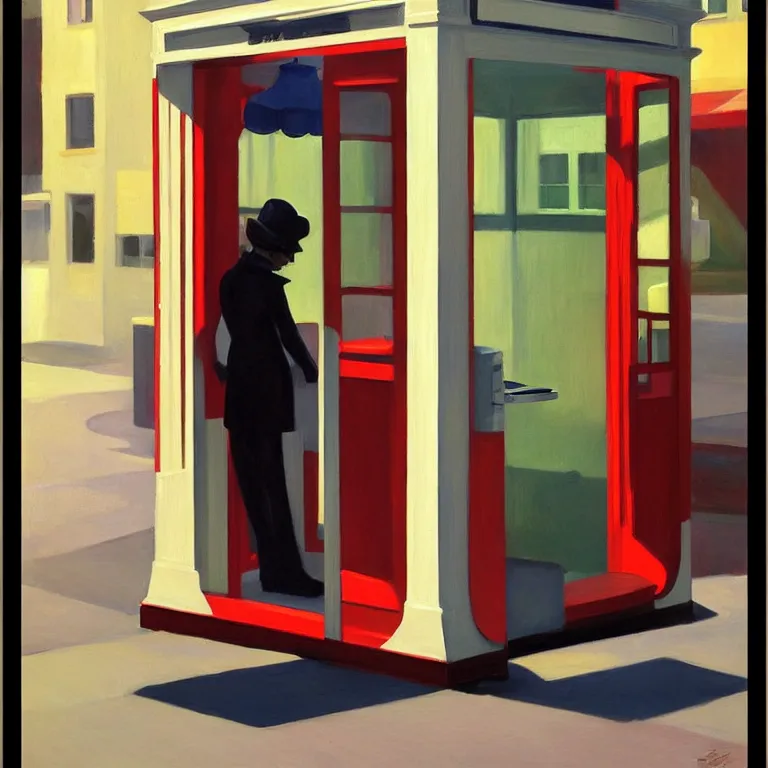 Image similar to inside phonebooth, painted by Edward Hopper, painted by James Gilleard, airbrush