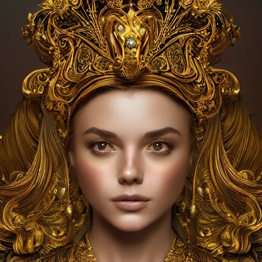 Prompt: wonderful princess made of golden marble, beautiful face, hyper detailed, flowing psychadelic background intricate and detailed, ornate 8 k gorgeous intricate detailed, octane render