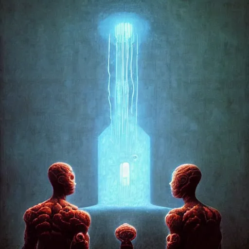 Image similar to the fantastic four by beksinski and tristan eaton, dark neon trimmed beautiful dystopian digital art