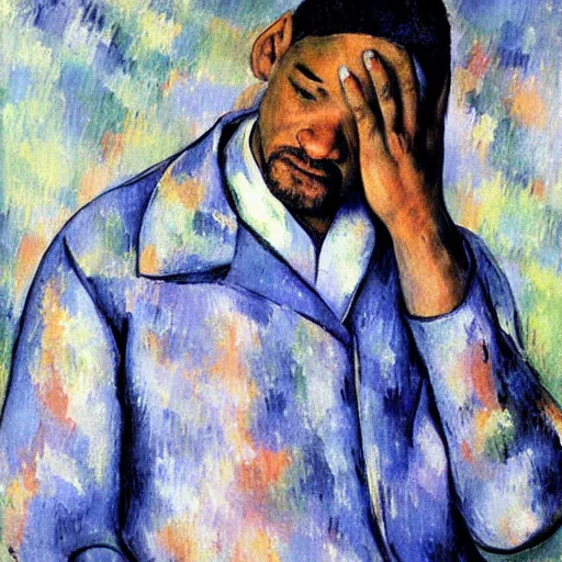 Image similar to will smith crying, painted by cezanne