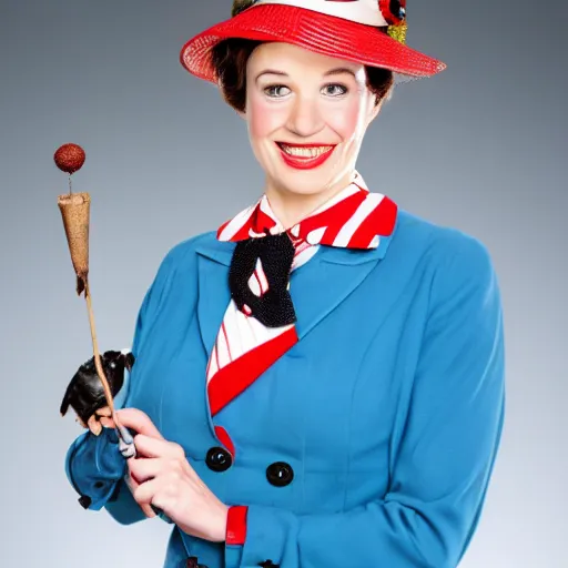 Image similar to professional photo of dairy poppins, mary poppins as a milkmaid