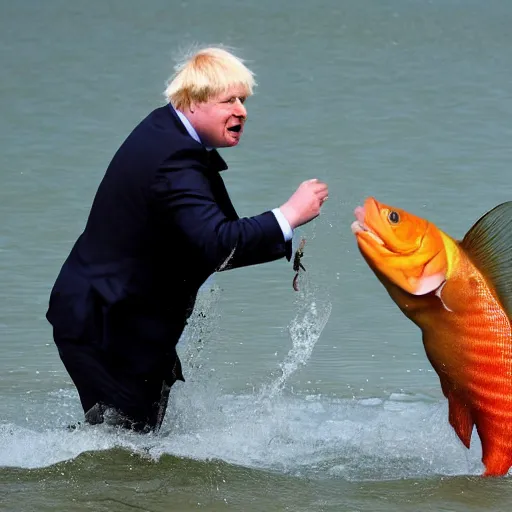 Image similar to Boris Johnson being slapped in the face by a fish