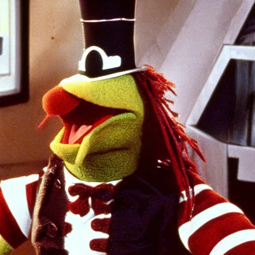 Image similar to A film still of Freddie Kruger in the muppets (1980s)