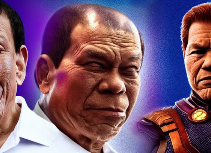 Image similar to rodrigo duterte and thanos staring at each other, real life photograph, award winning photograph, 4 k