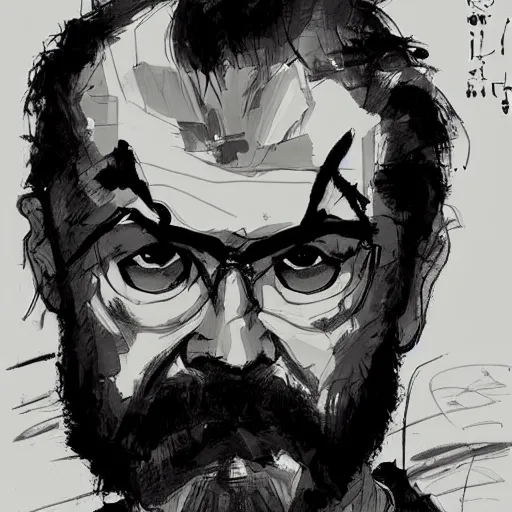 Image similar to balding bearded middle aged man in the style of yoji shinkawa