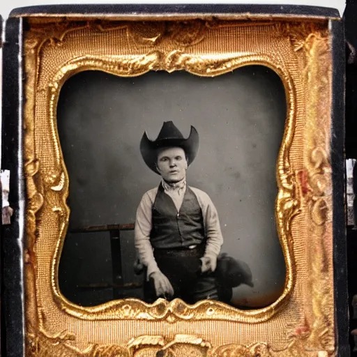 Prompt: tintype photo, bottom of the ocean, cowboy riding pig