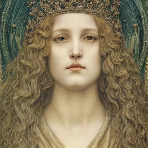 Image similar to detailed realistic beautiful young medieval queen face portrait by jean delville, gustave dore and marco mazzoni, art nouveau, symbolist, visionary, gothic, pre - raphaelite