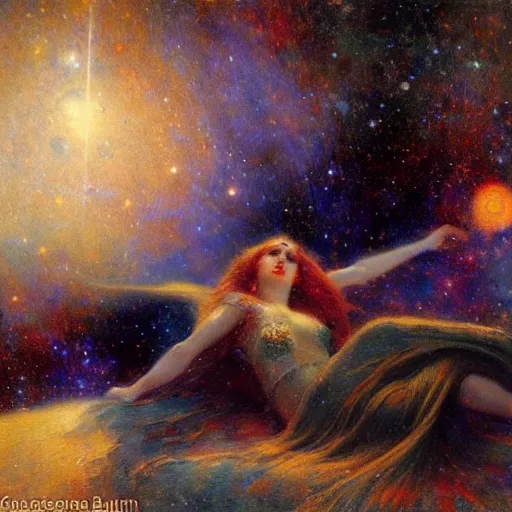 Prompt: Liminal space in outer space by Gaston Bussière