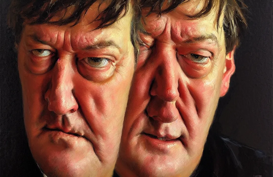 Prompt: portrait of stephen fry!!!!!!!!!!!!!!!!!!!!!!!!!!!, detailed face, detailed painting, epic lighting, by ilya repin, phil hale and kent williams