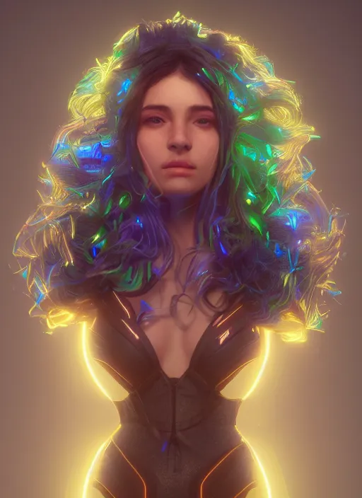 Image similar to glowwave girl portrait, hyper detailed, 3 / 4 shot, digital art, trending in artstation, cinematic lighting, studio quality, smooth render, unreal engine 5 rendered, octane rendered, art style by klimt and nixeu and ian sprigger and wlop and krenz cushart