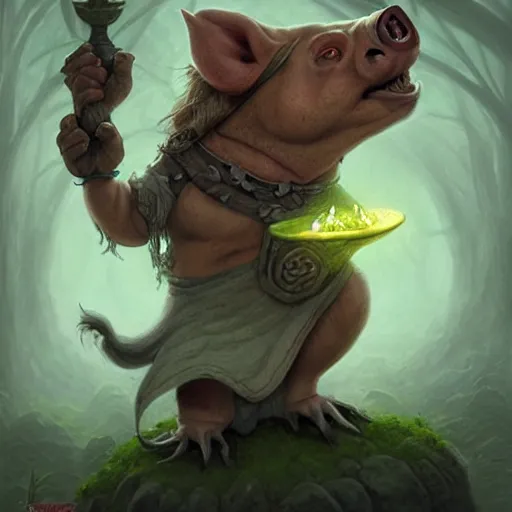 Image similar to anthropomorphic druidic pig casting a spell, DnD character art portrait, matte fantasy painting, DeviantArt Artstation, by Jason Felix by Steve Argyle by Tyler Jacobson by Peter Mohrbacher, cinematic lighting