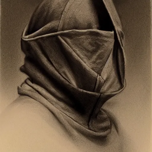 Image similar to a person wearing a plague mask and a hood, a charcoal drawing by richard mortensen, trending on cgsociety, remodernism, matte drawing, zbrush, hyper realism