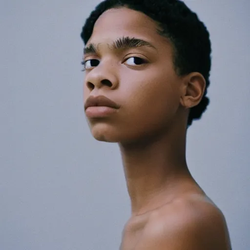 Prompt: realistic photoshooting for a new ssense lookbook, color film photography, close up, portrait of a beautiful woman, photo in style of tyler mitchell, y 2 k, 3 5 mm,