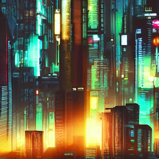 Image similar to photo of a cyberpunk city