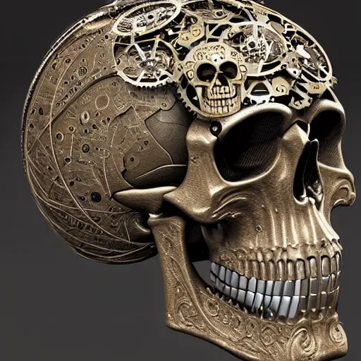 Prompt: skull made of intricate clockwork mechanisms, cgsociety