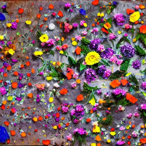 Image similar to shattered earth, full of flowers and colors, hyperrealistic, flickr