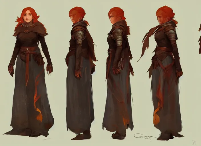 Image similar to character sheet for a ginger woman, healer, mage, for dragon age by greg rutkowski, by studio ghibli, digital art, trending on artstation, hd, 8 k, highly detailed, good lighting, beautiful, masterpiece