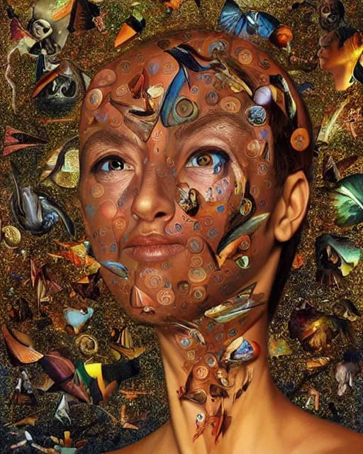 Image similar to mathematics themed surrealist art in the styles of igor morski, jim warren, and wangechi mutu, intricate, hyperrealistic, accurate facial details, profile picture with chromakey!!!!! background, volumetric lighting