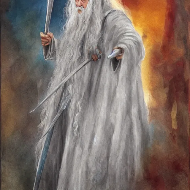 Image similar to gandalf as deity, painting