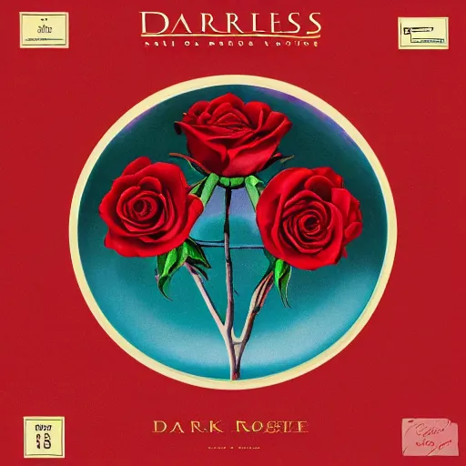 Prompt: dark red roses, vinyl album cover art