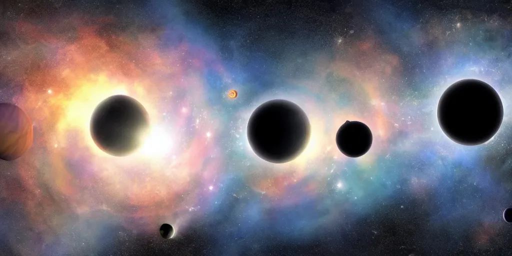 Prompt: concept art of black holes surrounding a planet