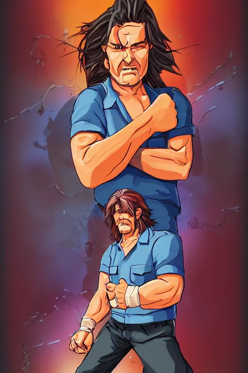 Image similar to character art, full body, kurt russell as jack burton, in the style of hiroaki hashimoto, kof 9 8, tank top, artstation, pixiv, lineart, anime, manga, light skin tone, highly detailed, volumetrics