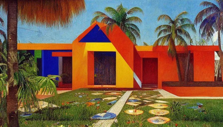 Prompt: a 1 9 9 8 brazilian nordeste house designed by arthur bispo do rosario, jules bastien - lepage, tarsila do amaral, frank weston and gustave baumann, trending on artstation, mediterranean, star, sharp focus, colorful refracted sparkles and lines, soft light, 8 k 4 k