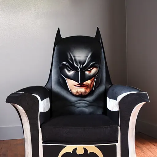 Prompt: Armchair in the shape of the batman mask