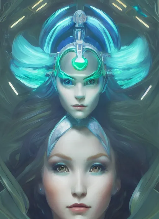 Image similar to symmetry!! portrait of sailor neptune! alien in the style of horizon zero dawn, machine face, intricate, elegant, highly detailed, digital painting, artstation, concept art, smooth, sharp focus, illustration, art by artgerm and greg rutkowski and alphonse mucha, 8 k