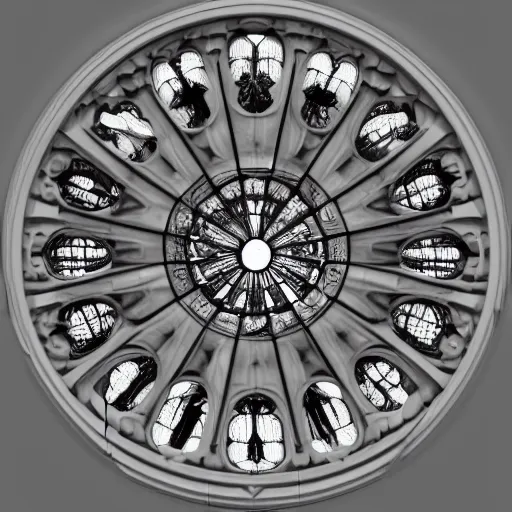 Image similar to human upper body morphs into a gothic cathedral, rose window at the chest, the head is the dome, hyperrealistic, anatomically correct, medical photography, 3d, 8k,