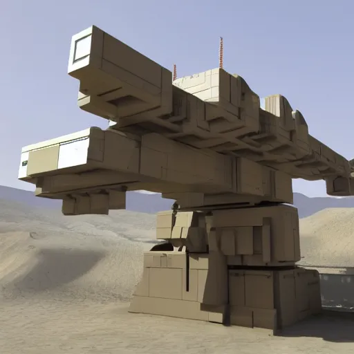 Image similar to Sci-Fi industrial futuristic Brutalism brutalistic huge huge carrying carrier vehicle desert blocky