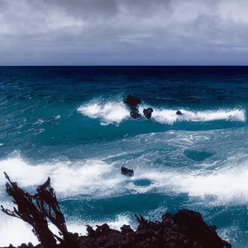 Image similar to ocean scenery in hawaii by ashley wood and maciej kuciara and john harris