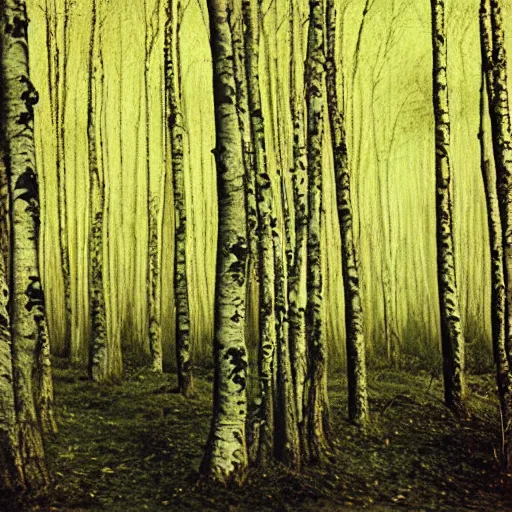 Prompt: photograph of an old man in a birch forest, medium format, tarkovsky