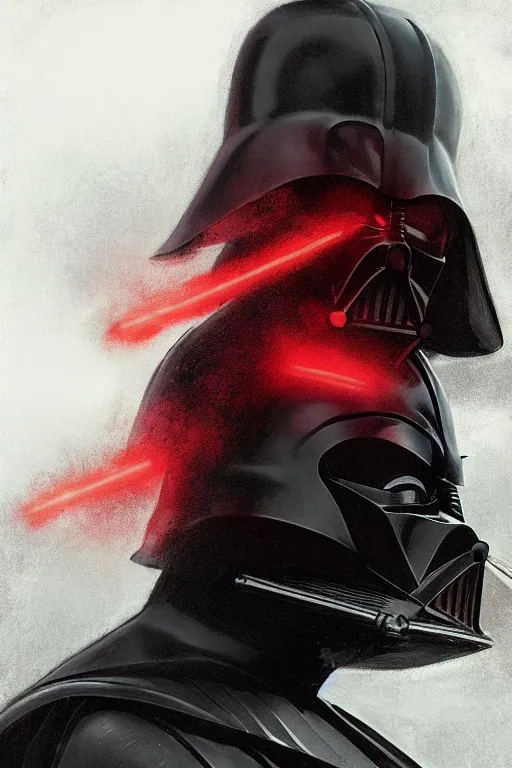 Image similar to darth vader from sideview with large shoulders, armor, dark realistic proportions concept art, red, ethereal horror fantasy art by greg rutkowski and magali villanueve and monet con