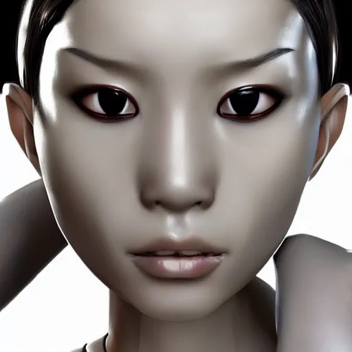 Image similar to symmetry!! an asian female with chrome skin!! very symmetrical face, cybernetic and highly detailed, in the style of vitaly bulgarov, nanogirl!! nanogirl v 2!! zbrushcentral, pinterest, deviantart, artstation _ h 7 5 0