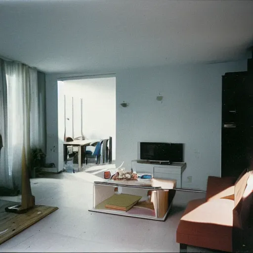 Image similar to Typical Slovenian urban living room in the year 1983, professional interior photography