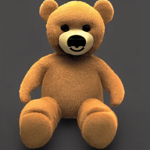 Prompt: sinister, evil, smiling teddy bear, realistic, 4 k image