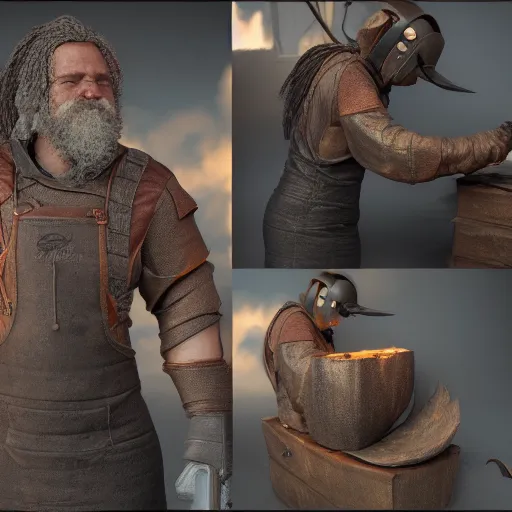 Image similar to Blacksmith creates new element with hammer, arnold render, ultrarealistic, bloom, mythic