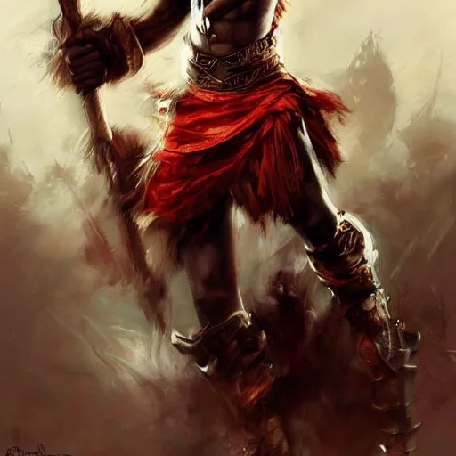 Image similar to african warrior, paint by Raymond Swanland