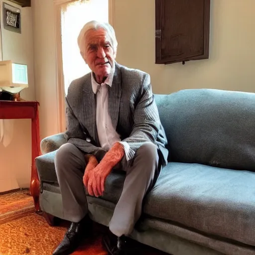 Image similar to older handsome gentlemen is sitting gracefully on a sofa