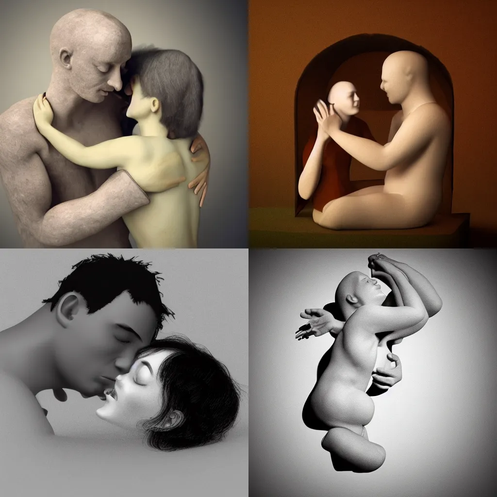 Prompt: A human experiencing love for the first time, in the style of 3D artist Victor Hugo