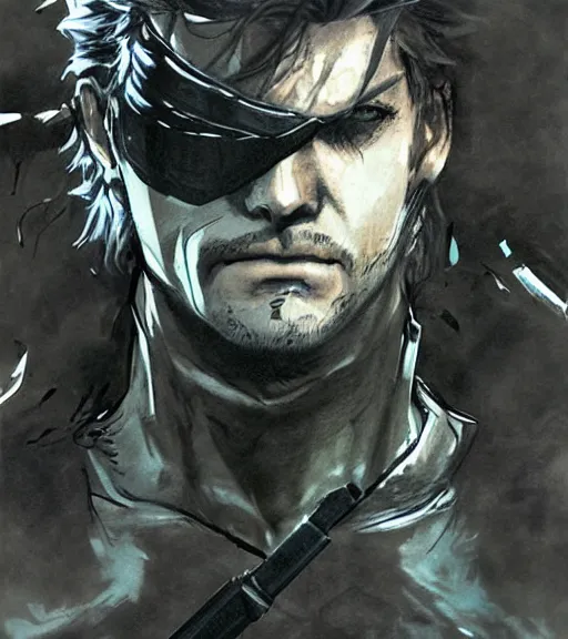 Prompt: solid snake by yoshitaka amano, concept art, metal gear