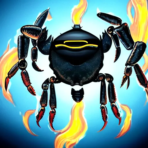 Image similar to a robot crab with the face of bill gates, background of flames.