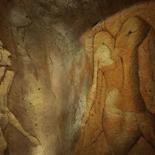 Prompt: ancient cave painting resembling modern stuff, detailed, cinematic composition, smooth, realistic