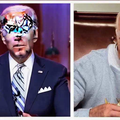 Prompt: Joe biden smoking weed with BTS