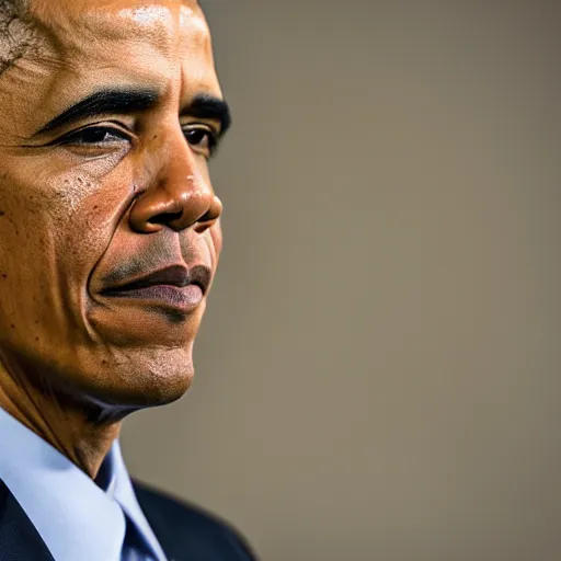 Image similar to obama nervously standing by a mountain of papers, ( eos 5 ds r, iso 1 0 0, f / 8, 1 / 1 2 5, 8 4 mm, postprocessed, crisp face, facial features )