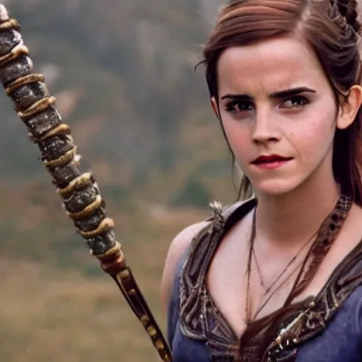 Prompt: still of emma watson in xena warrior princess